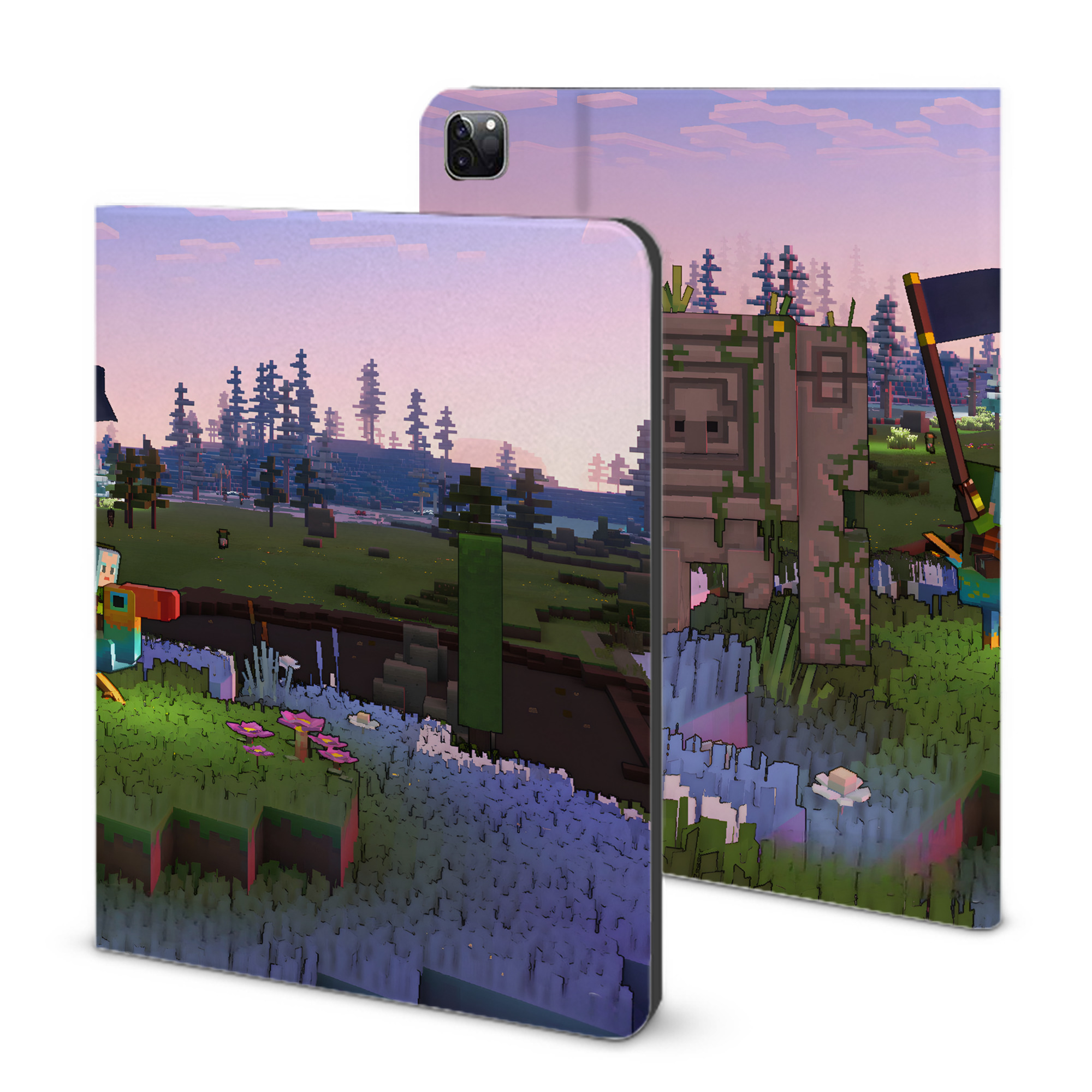 （画像用） マインクラフト ブロックの世界 Minecraft MC Block world IPad ケース ブック型 PUレザー TPU 耐衝撃 軽量 薄型 ペン収納なし 全面保護 IPad 各モデル対応